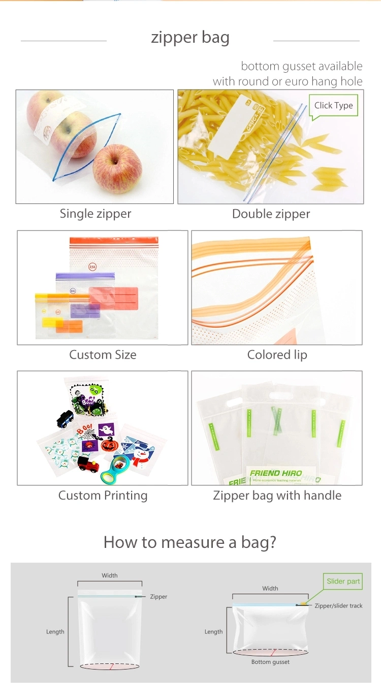 LDPE Material, Food Grade, Customized Design Zipper Bag